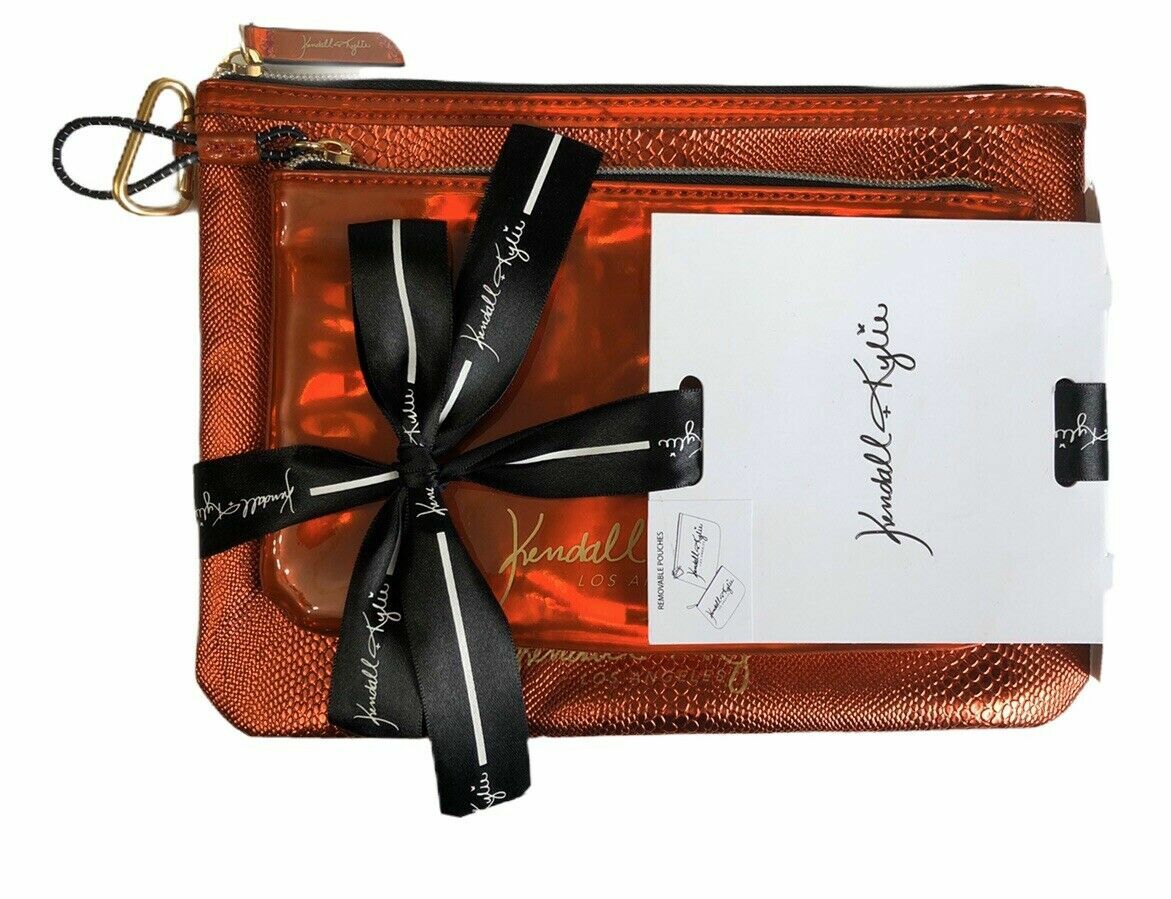 2-Piece Metallic Red Makeup & Travel Pouch Set - Removable Cosmetic Bags