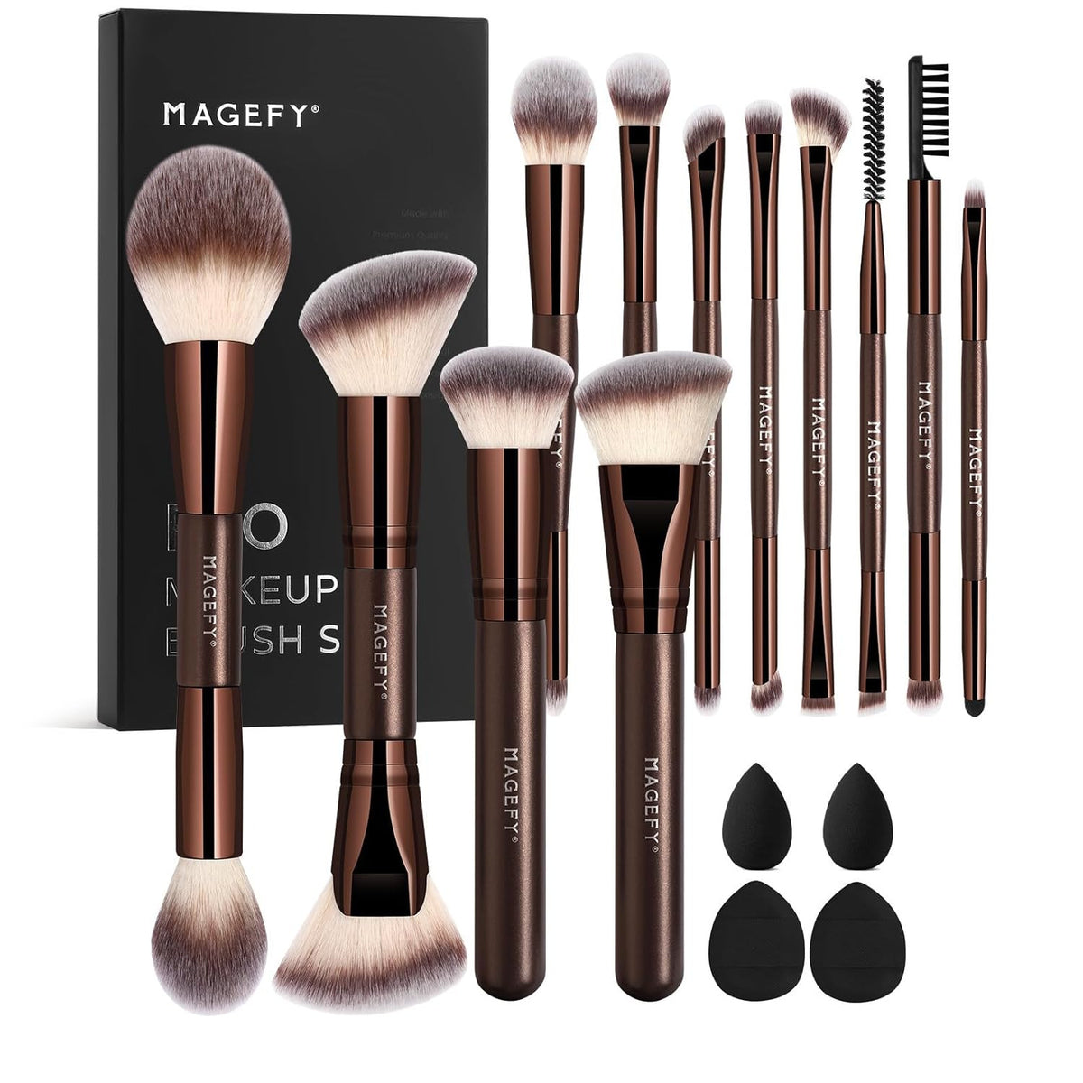 22-Piece Professional Makeup Brush Set with Double-End Brushes and Pouch