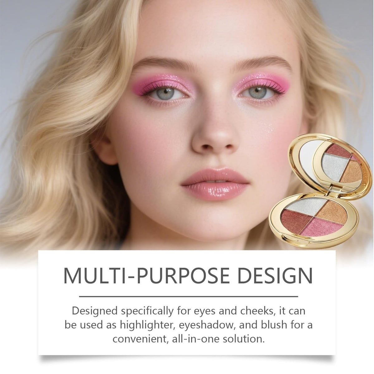 4-Color Face Highlighter Blush Bronzer Eyeshadow Palette - Gold Compact
