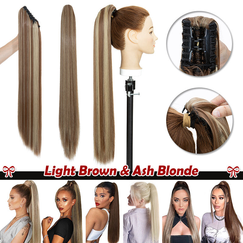 30-Inch Fluffy Ponytail Hair Extension with Claw Clip - Straight & Wave Styles