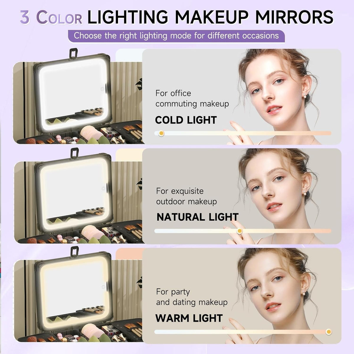Travel Makeup Organizer Case with LED Lighted Mirror and Adjustable Storage