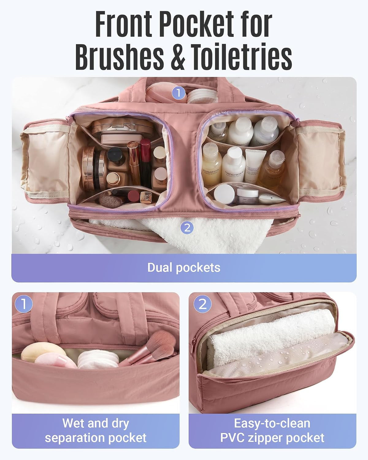 Travel Toiletry Bag for Women Waterproof Makeup Organizer with Handle