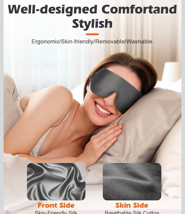 Cordless Heated Silk Eye Mask for Sleep & Relaxation - Washable Warm Compress