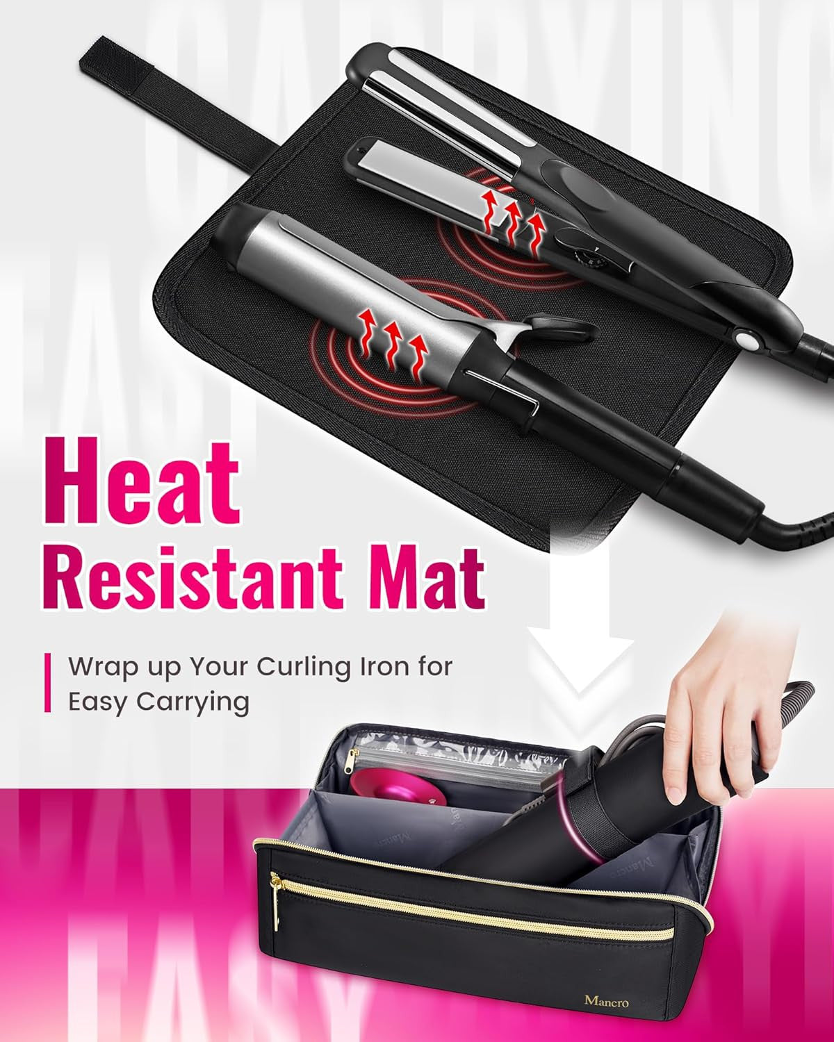 Travel Hair Tool Organizer Bag with Heat Resistant Mat for Shark Flexstyle