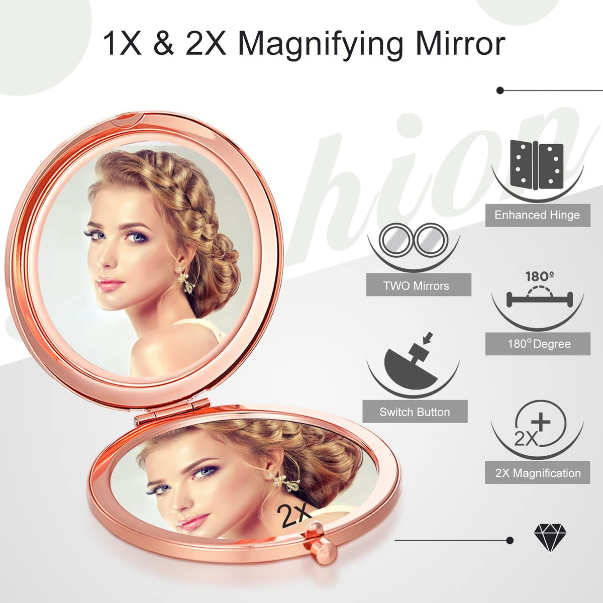 6 Pack Compact Travel Mirrors - Rose Gold Mini Pocket Makeup Mirrors for Purse Gift