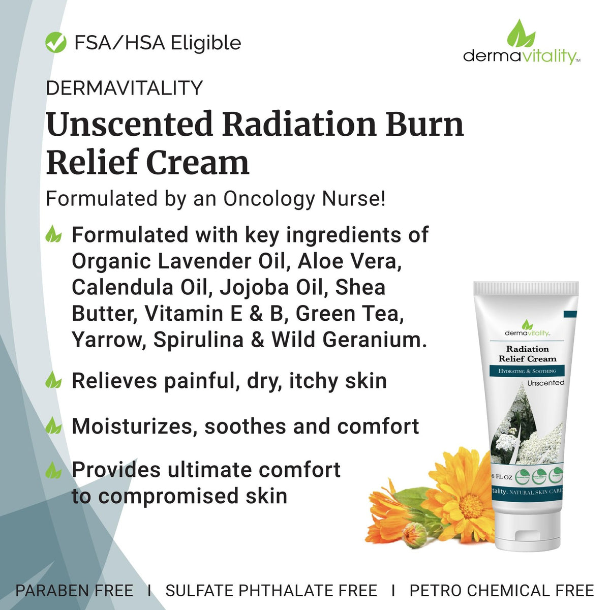 Radiation Burn Relief Cream - Unscented, Soothing, 6 oz