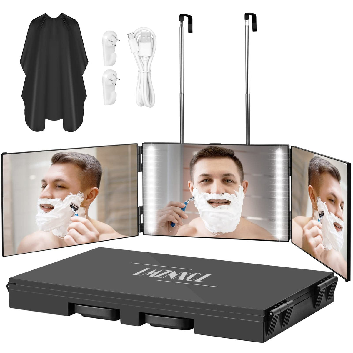 3-Way Mirror for Hair Cutting with LED Lights, 360 Tri-Fold Self Styling