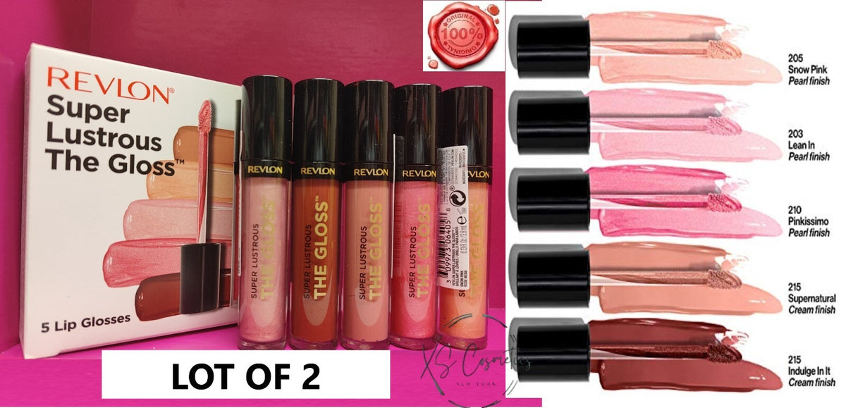 Lip Gloss Set - Revlon Super Lustrous The Gloss 5 Colors per Box, Pack of 2