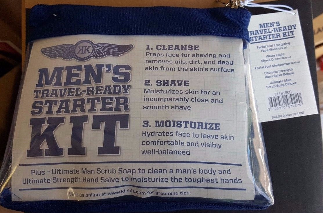 Kiehl's Men's Travel Skincare & Shaving Kit - Moisturizer, Face Wash, Hand Salve