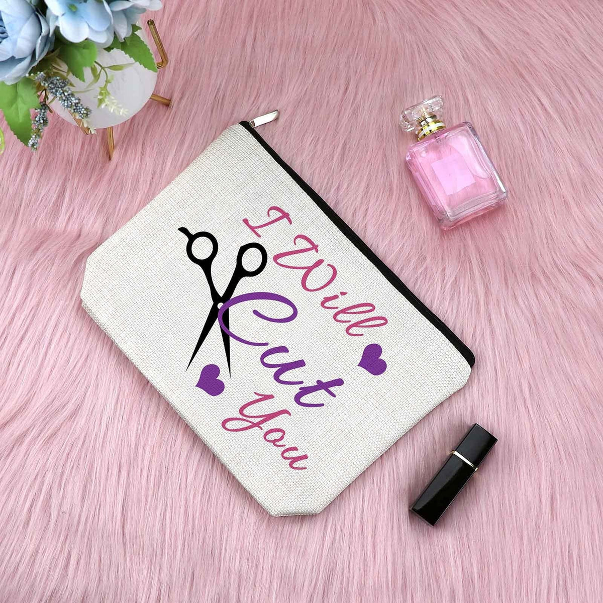 Women's Makeup Bag with Zipper - Travel Cosmetic Pouch for Hairdresser Gifts