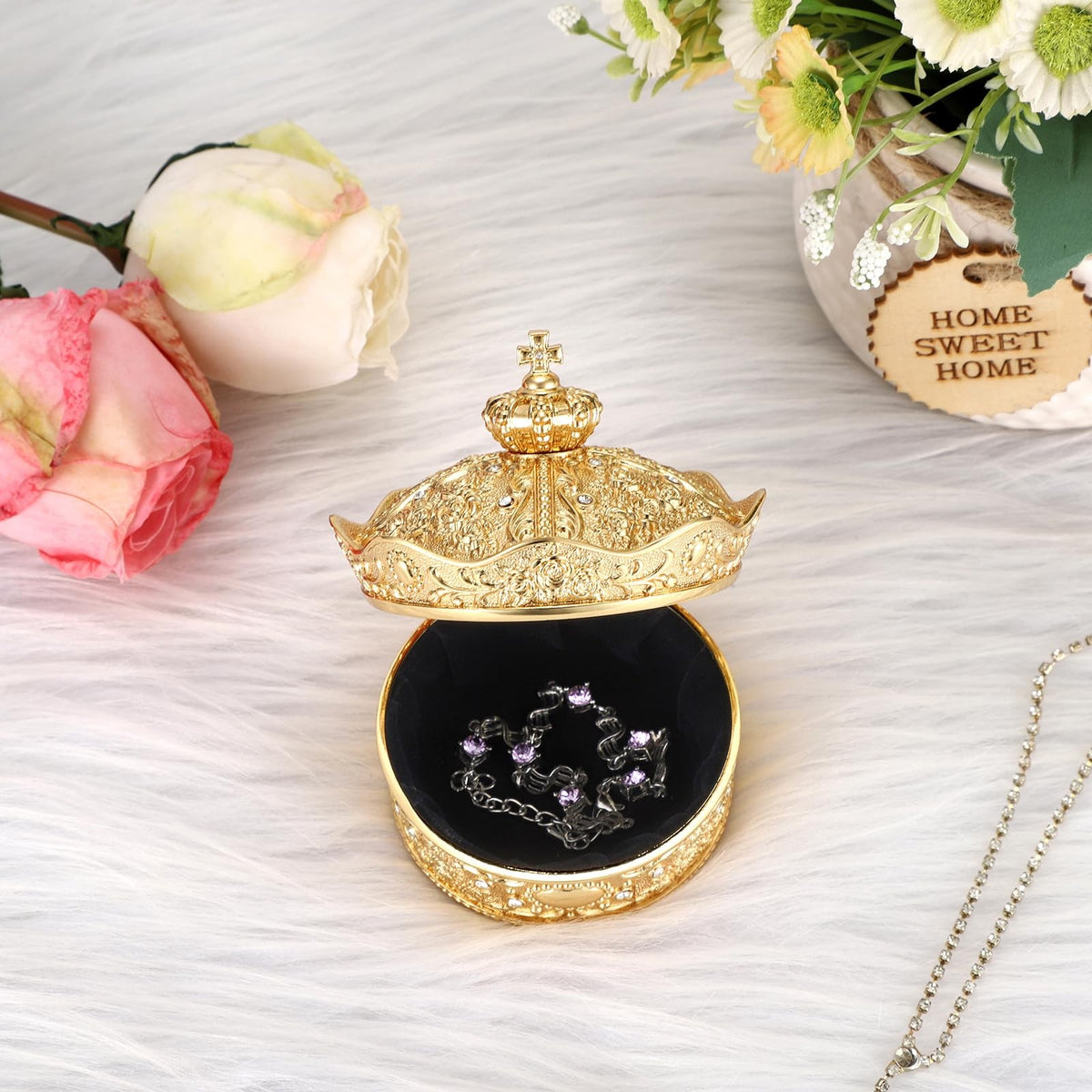 Vintage Jewelry Box Small Trinket Holder for Earrings, Gold