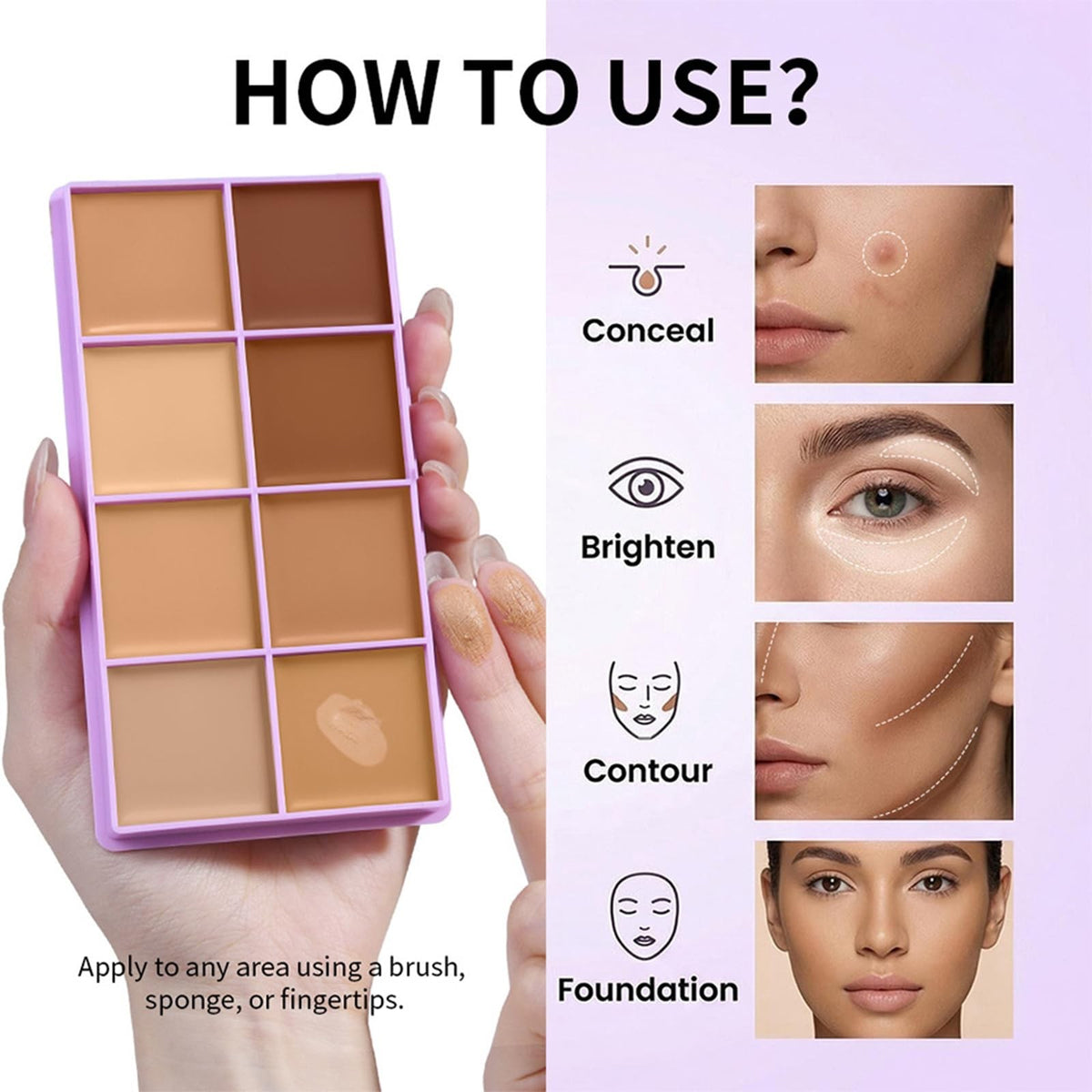 8-Color Cream Concealer Palette for Flawless Skin - Medium Shades
