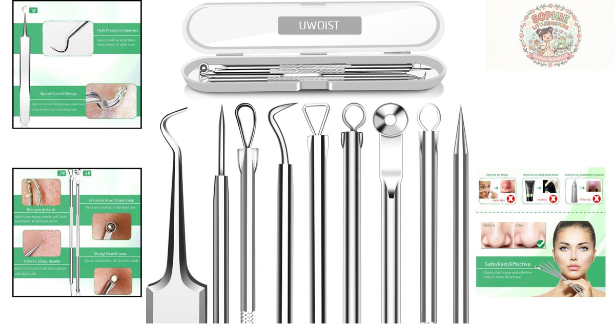Comedone Extractor Set 5PCS - Blackhead Removal Tools for Facial Skin Care