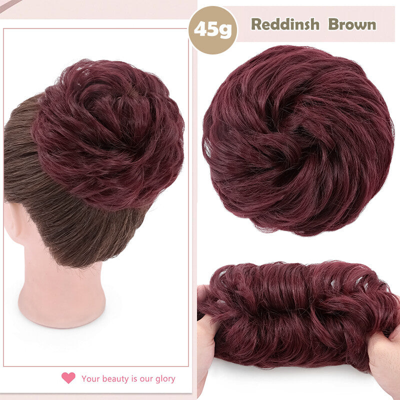 Natural Human Hair Messy Bun Ponytail Extensions with Curly Scrunchie Updo