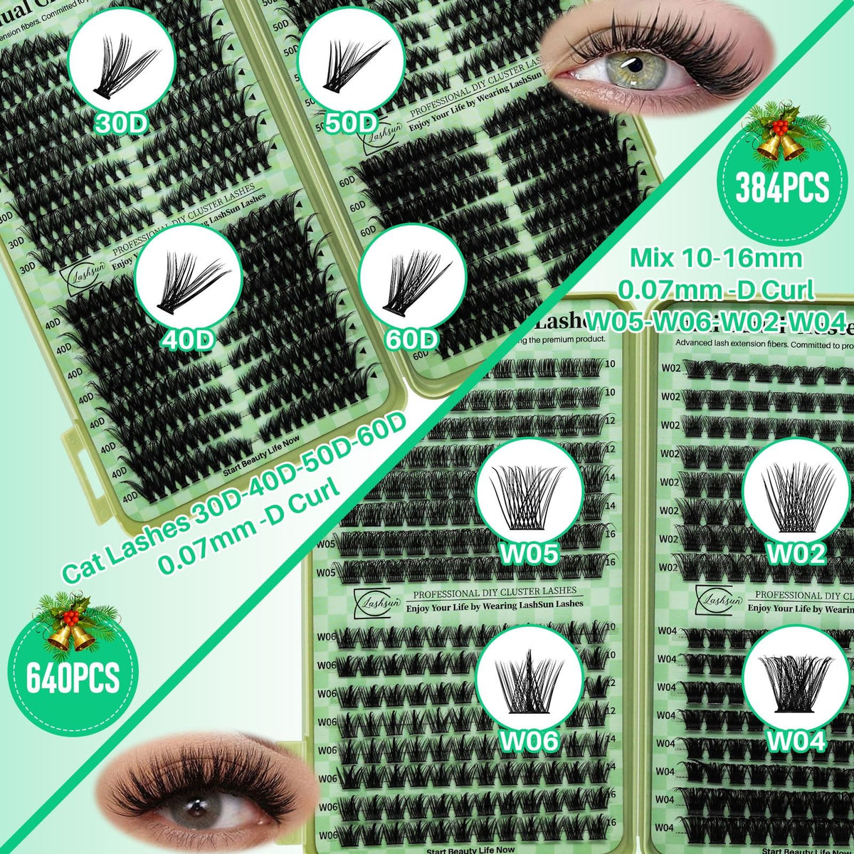 Lash Clusters Kit Wispy False Eyelashes 2304PCS Reusable Strip Lashes