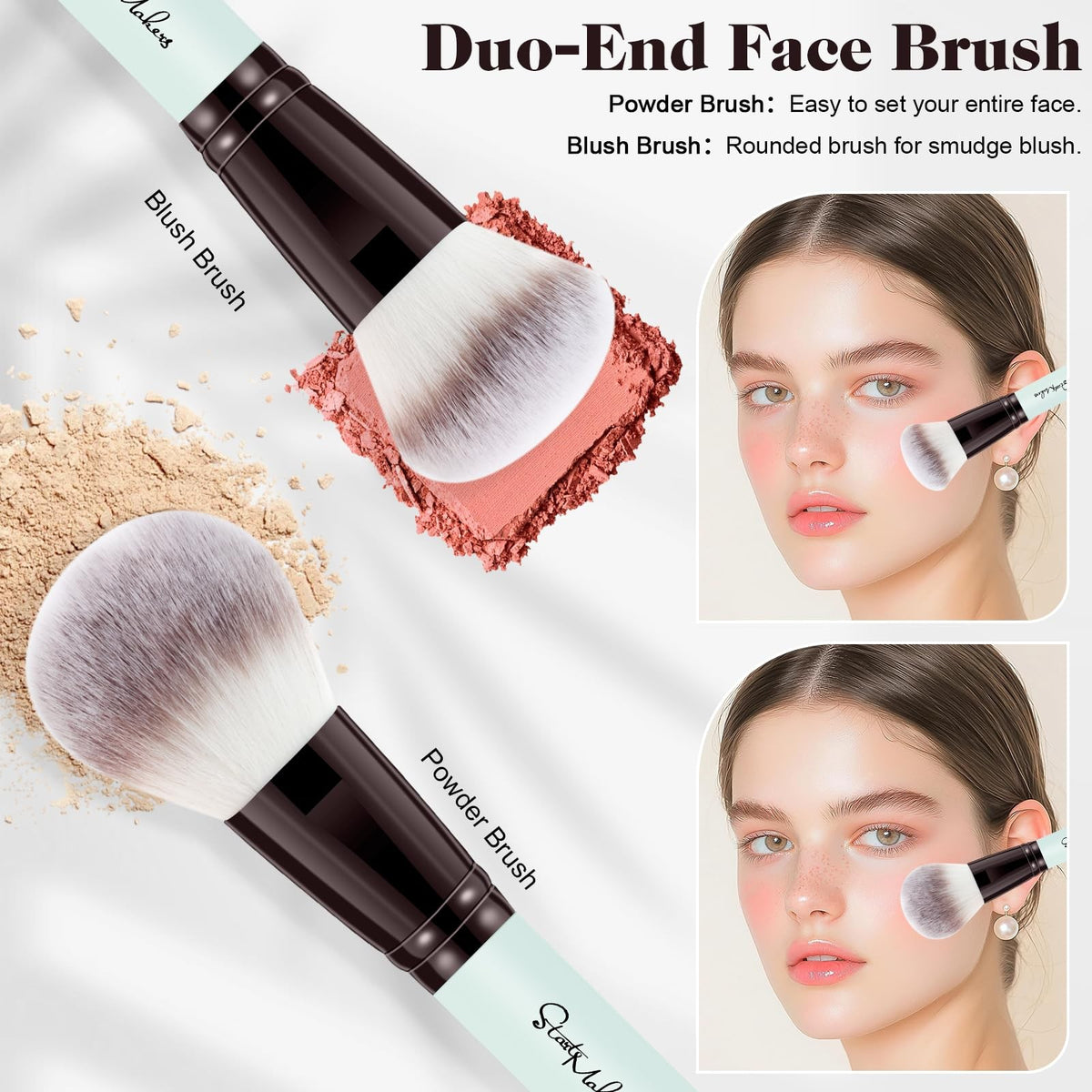Dual-End Makeup Brush Set - 5 Pcs, Synthetic Bristles, Portable for Foundation, Eyeshadow, Blush
