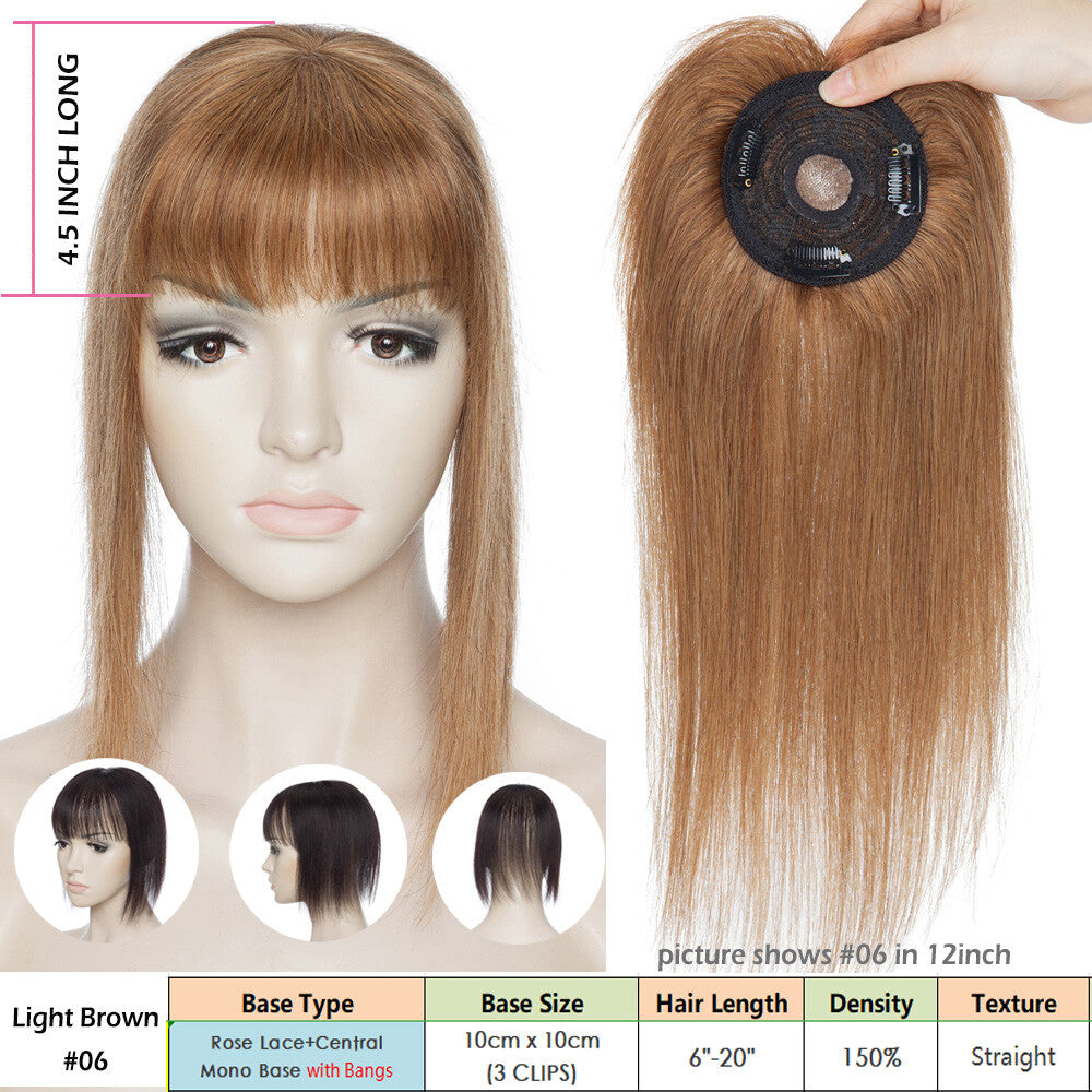 Clip-In Human Hair Topper with Silk Base for Women - Natural Look & Various Sizes