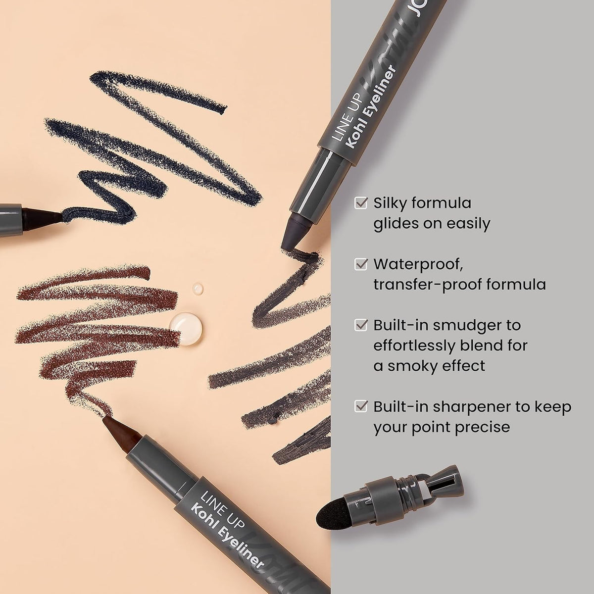2-Pack Waterproof & Long-Wear Kohl Eyeliner with Smudger & Sharpener
