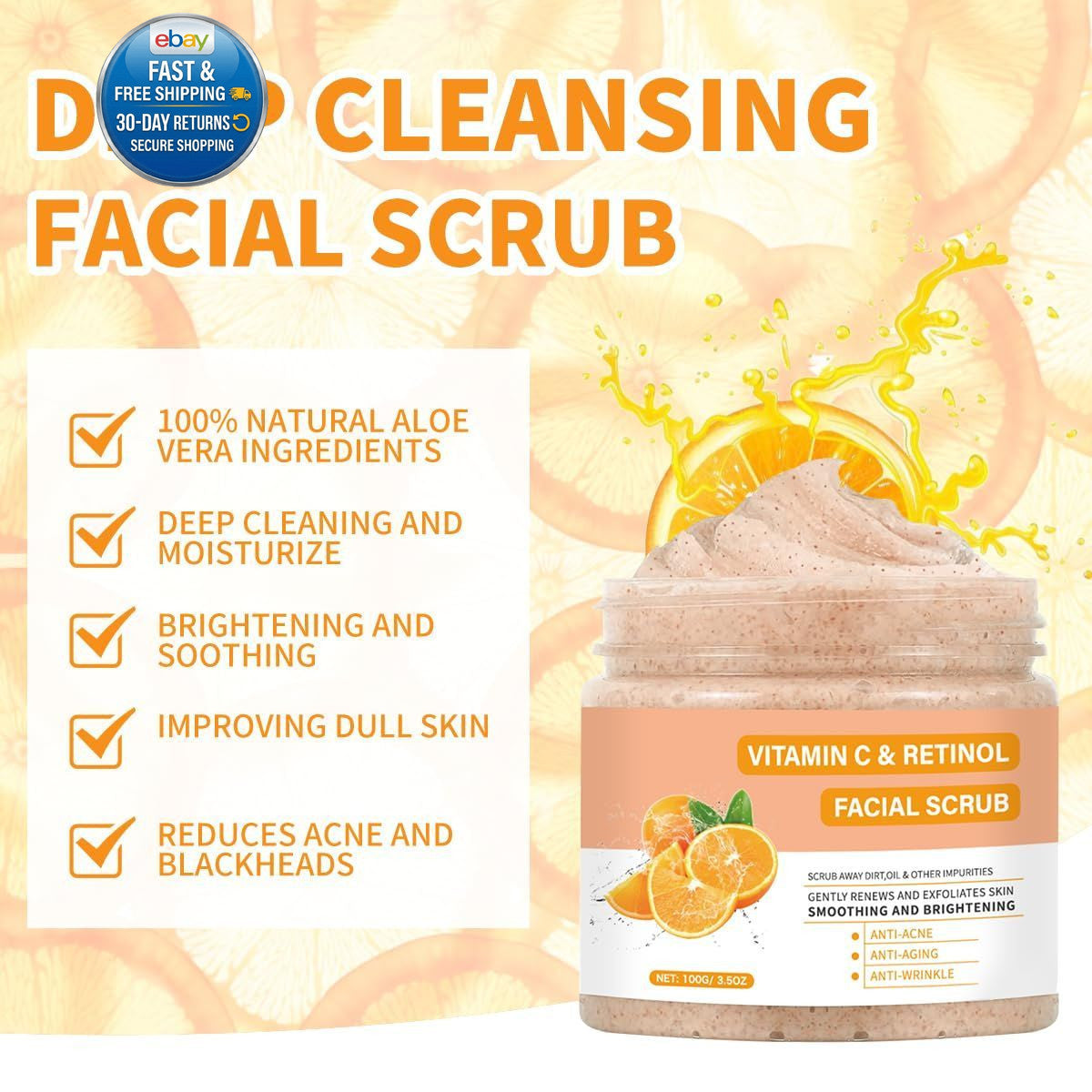 Vitamin C Face Scrub, Exfoliating Facial 3.53 Ounce (Pack of 1),