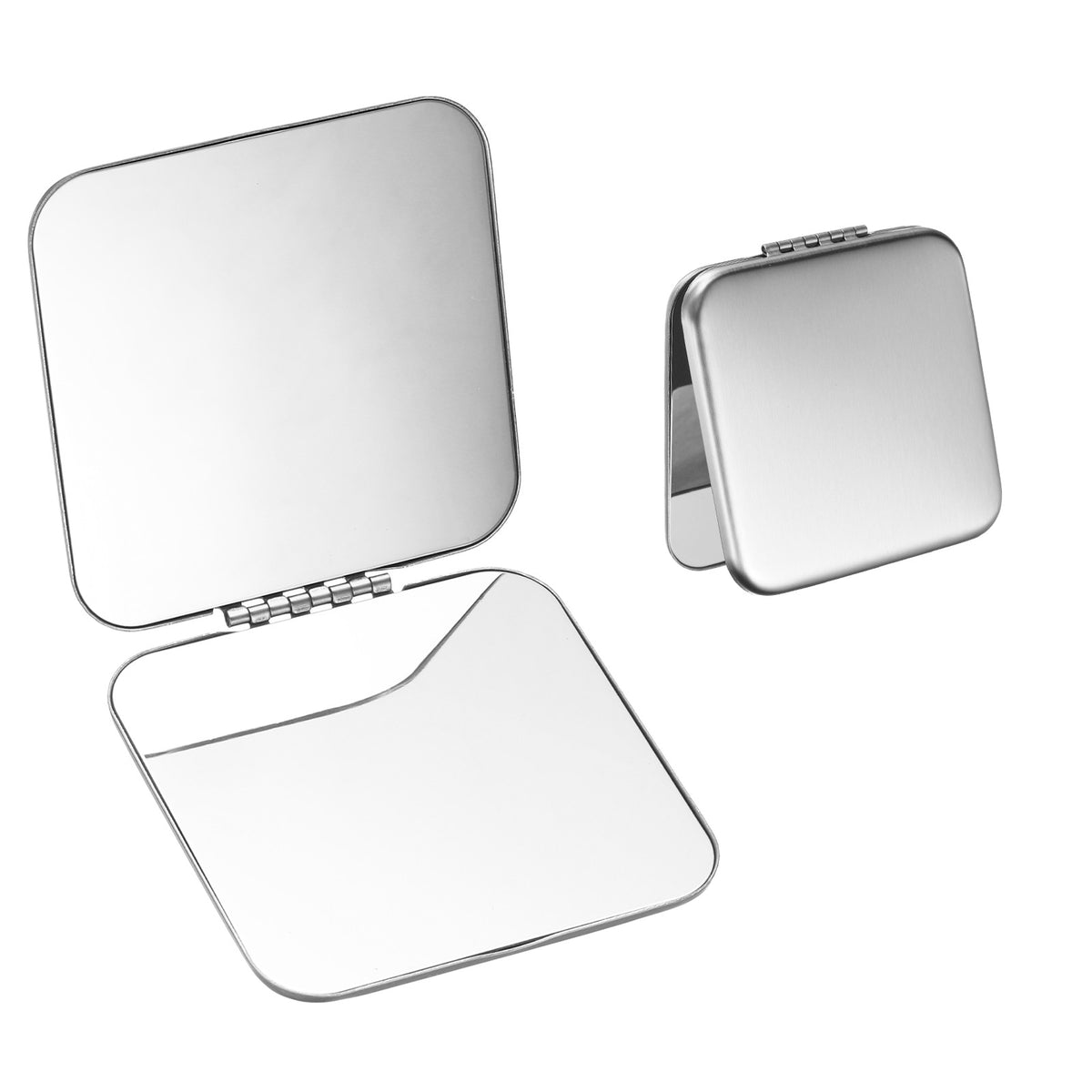 Small Stainless Steel Compact Pocket Mirror Square Silver for Travel & Makeup