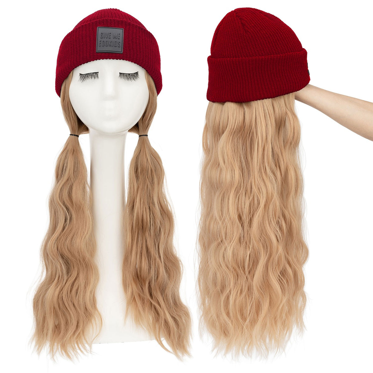 Winter Knitted Beanie Wig with Long Wavy Synthetic Hair - One Size Fits All