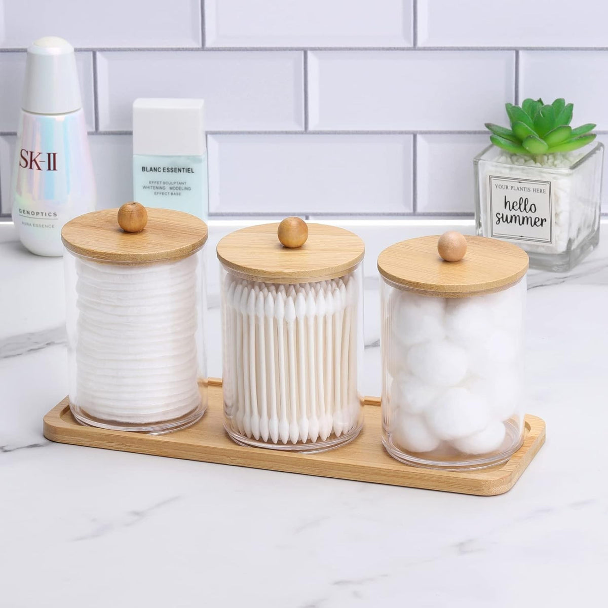 10 Oz Clear Bathroom Apothecary Jar Set with Wooden Lids - 3 Pack