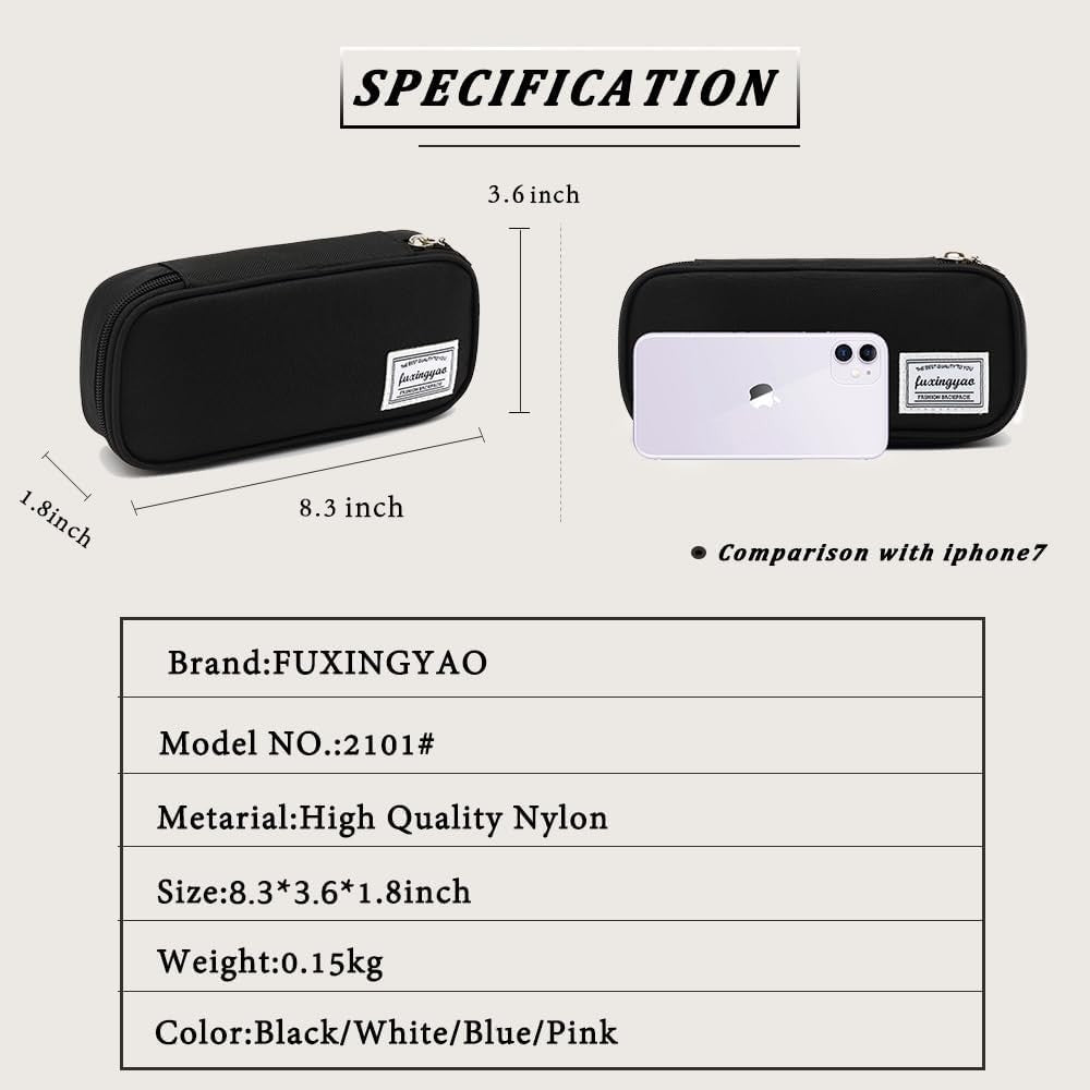 Black Pencil Case with Shoulder Strap - Portable Stationery Organizer