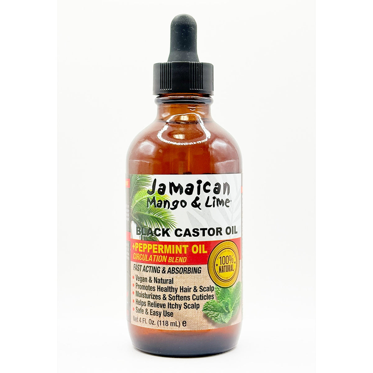 Black Castor Oil with Peppermint Oil for Hair & Skin - 4oz - Natural Moisturizer
