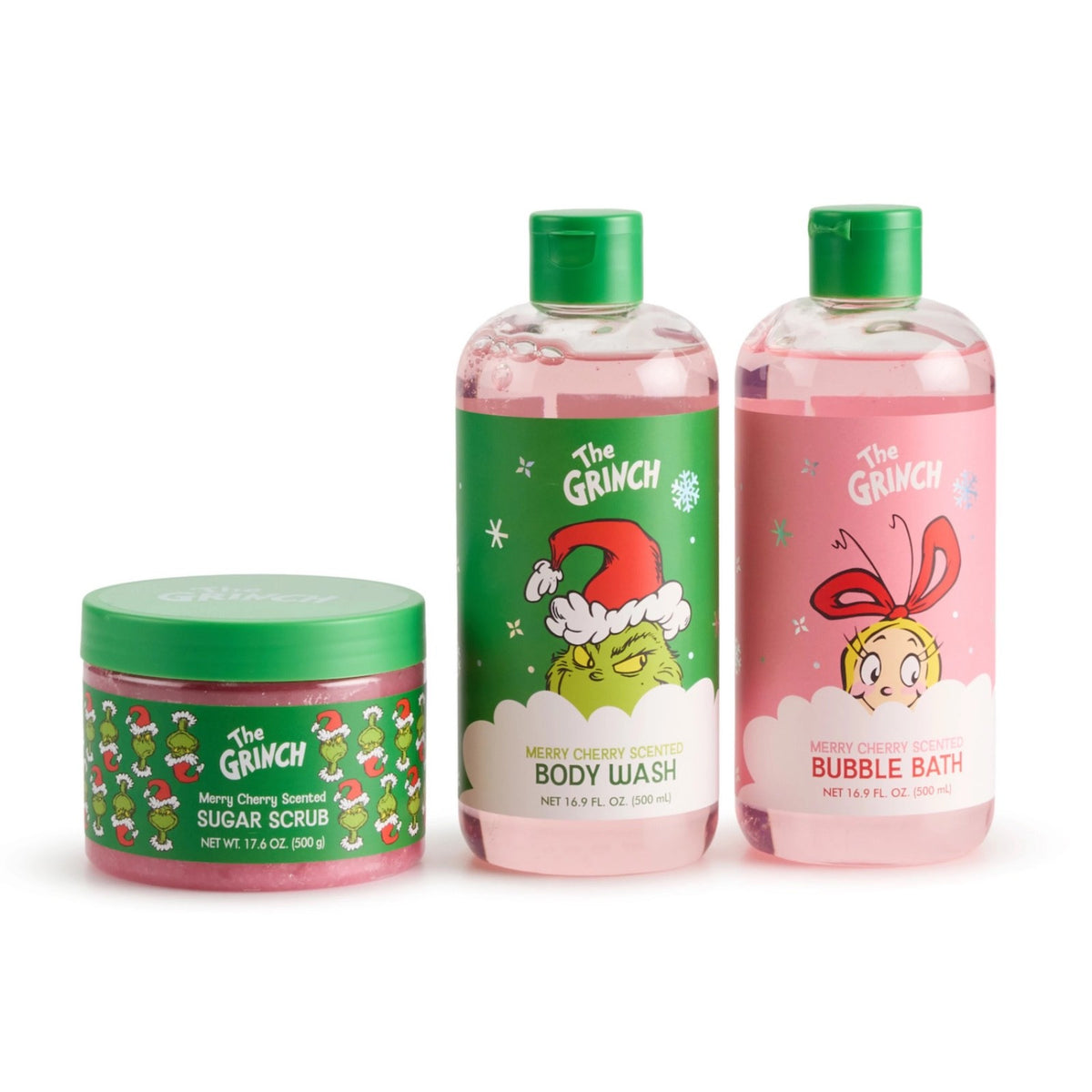 The GRINCH Bath Set 2 PACK Bubble Bath, Body Wash, & Sugar Scrub