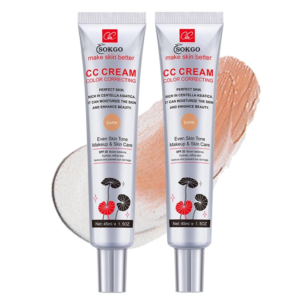 Dark Color Correcting CC Cream with SPF 25 - Moisturizing Full Coverage Foundation - 2 Pack 1 Fl Oz