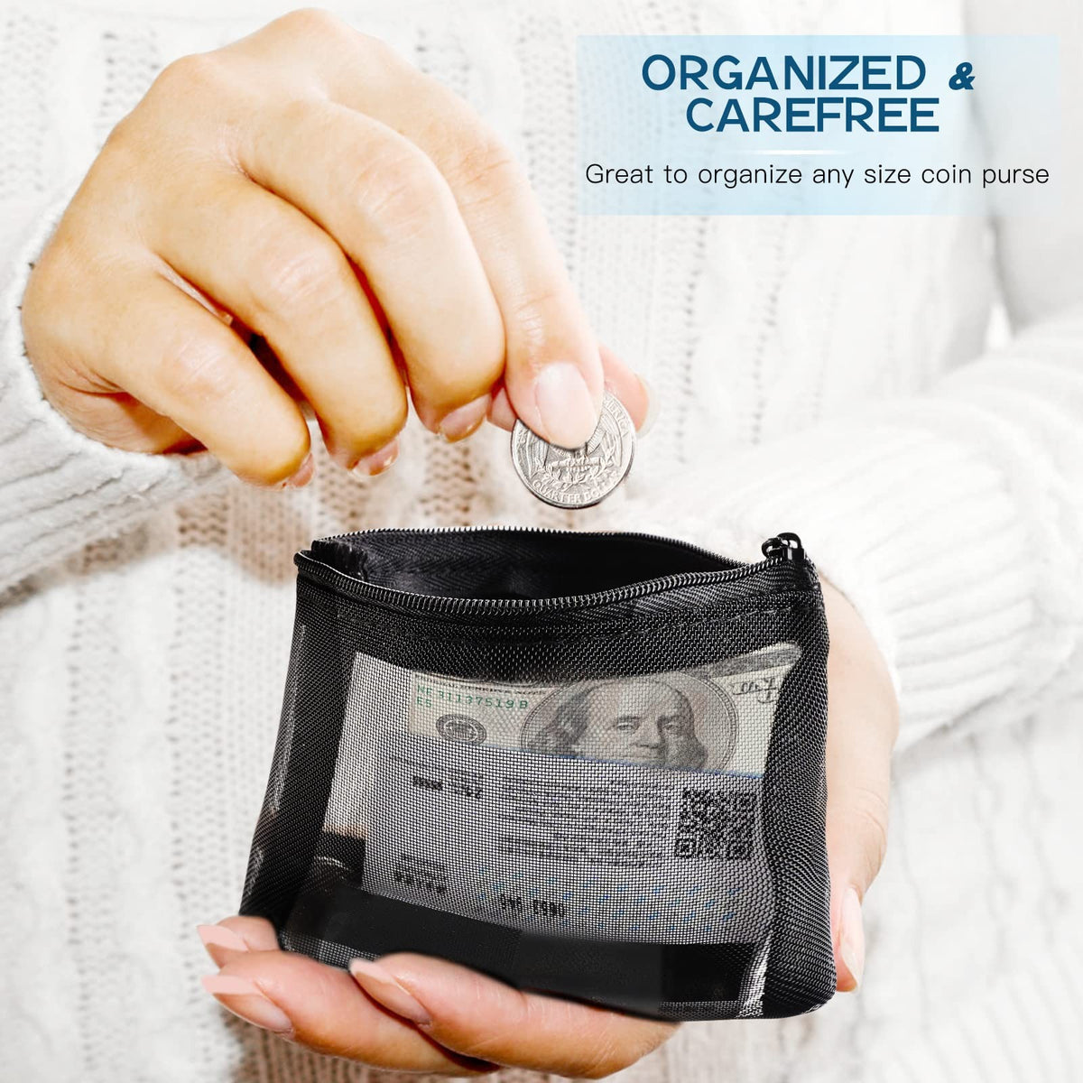 Mini Mesh Zipper Pouch Set - Portable Coin and Cosmetic Organizer, 6 Pieces