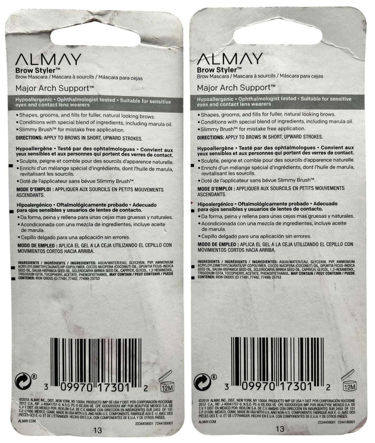 Eyebrow Gel Mascara for Shaping & Grooming - Hypoallergenic, 2 Pack