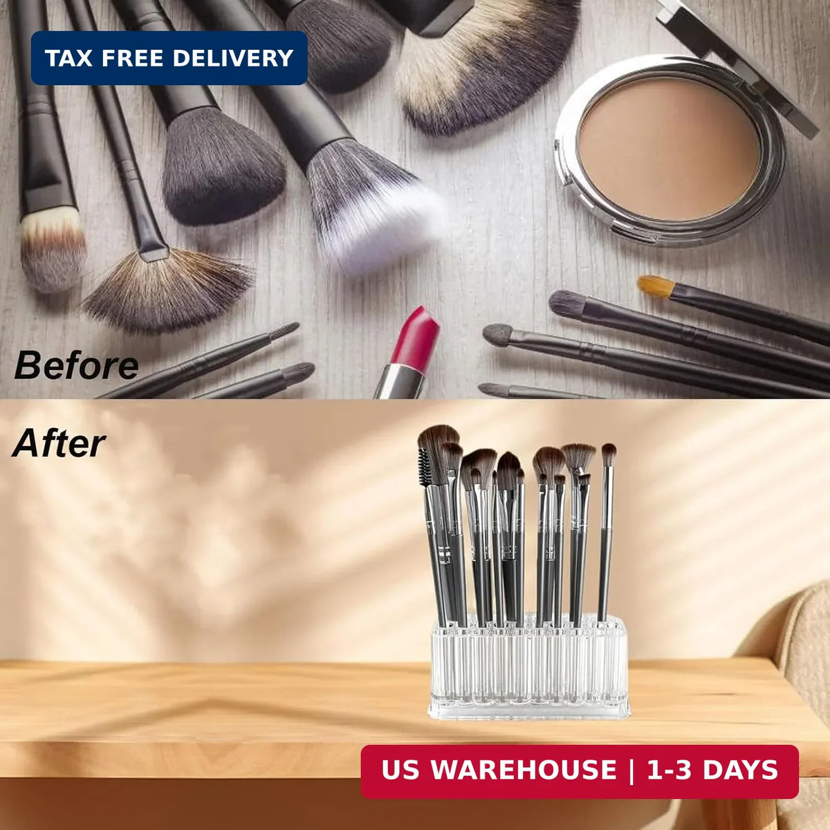 Acrylic Lipstick & Makeup Organizer with 26 Slots for Cosmetics & Brushes