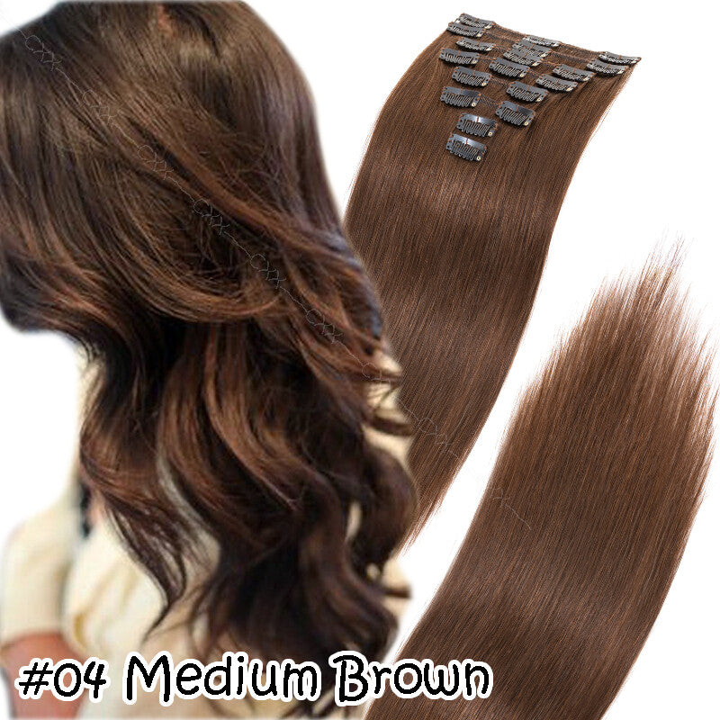 Clip-In Remy Human Hair Extensions Full Head Hairpiece Multiple Colors & Lengths