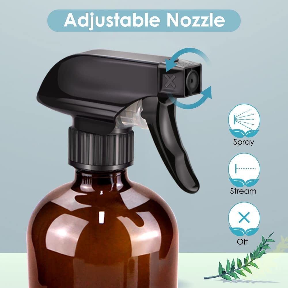 16Oz Amber Glass Spray Bottles Set for Plants & Cleaning Refillable Eco-Friendly