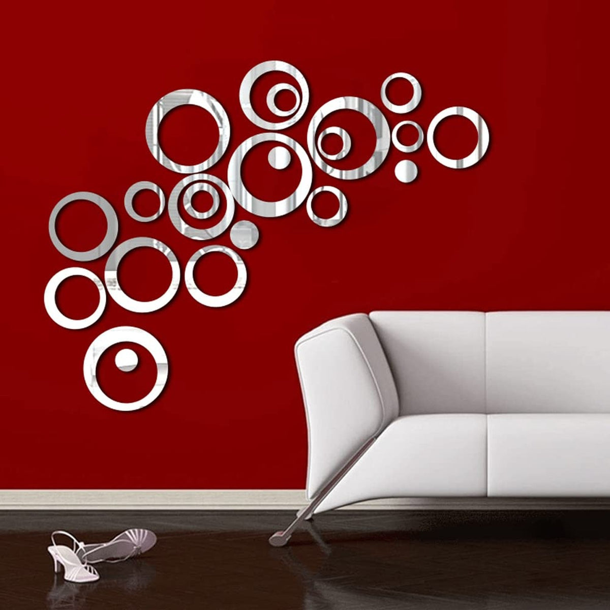 Removable Blue 24-Piece Acrylic Mirror Wall Decals - Round Reflective Stickers for Living Room & Bedroom