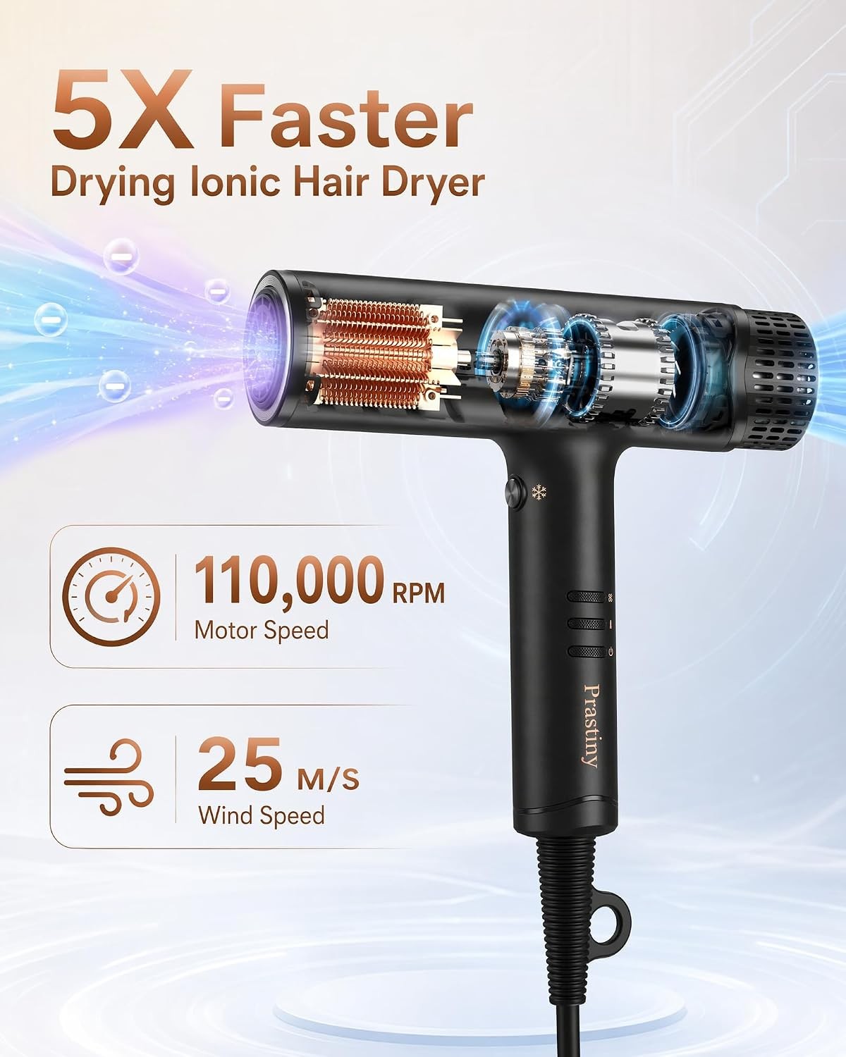 Professional Ionic Hair Dryer with Diffuser - Fast Drying Quiet Styling