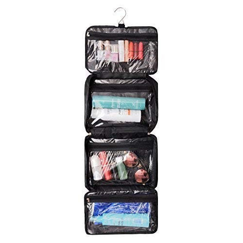 All-Purpose Travel Organizer Bag with Hanging Cosmetic Compartments - Black