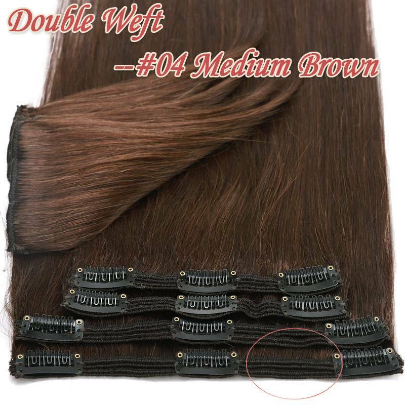 Thick Full Head Clip-In Hair Extensions 100% Human Remy Double Weft 20-22 Inches