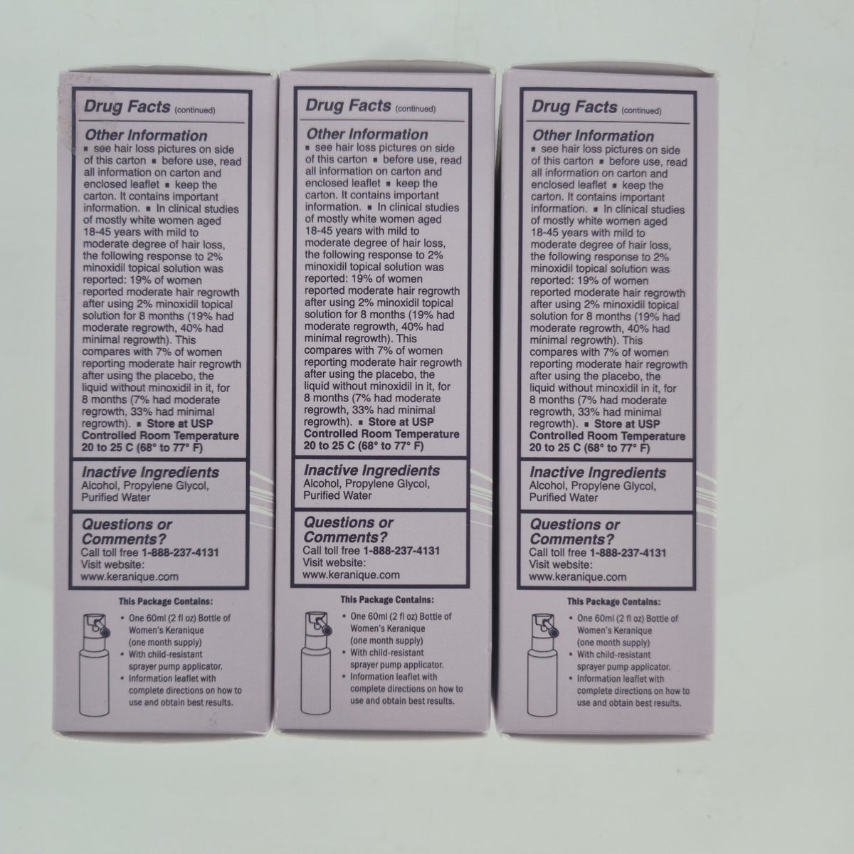 Keranique 2% Minoxidil Hair Regrowth Topical Solution Set (3) 3 Month