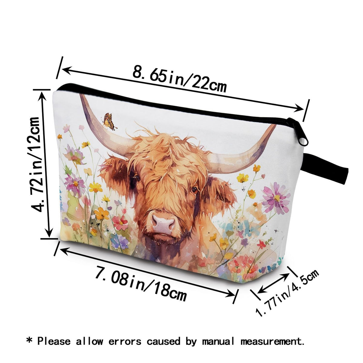 Cute Highland Cattle Makeup Bag with Zipper - Small Organizer for Cosmetics & Toiletries