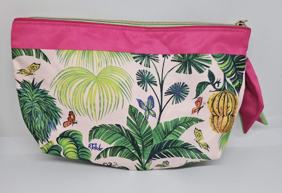 Estée Lauder Ruben Toledo Tropical Cosmetic Makeup Bag Pink Green 6x10x3 Inches