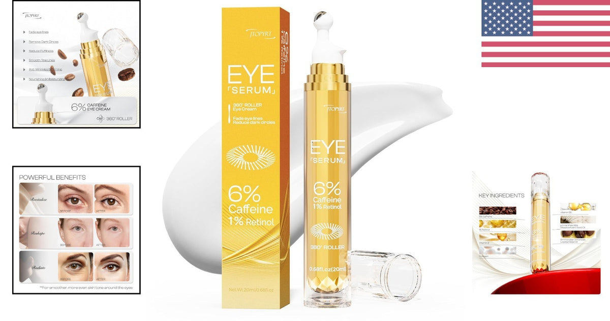 Caffeine Eye Cream with Massage Roller - Brighten & Reduce Puffiness, 20ml