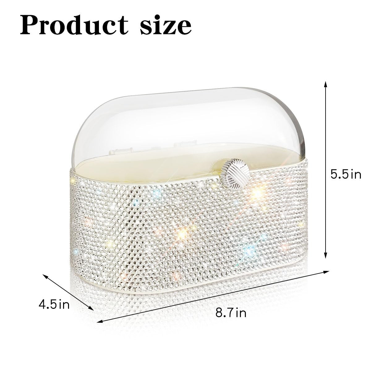 Large Capacity Acrylic Makeup Organizer with Lid and Shiny Glass Diamonds