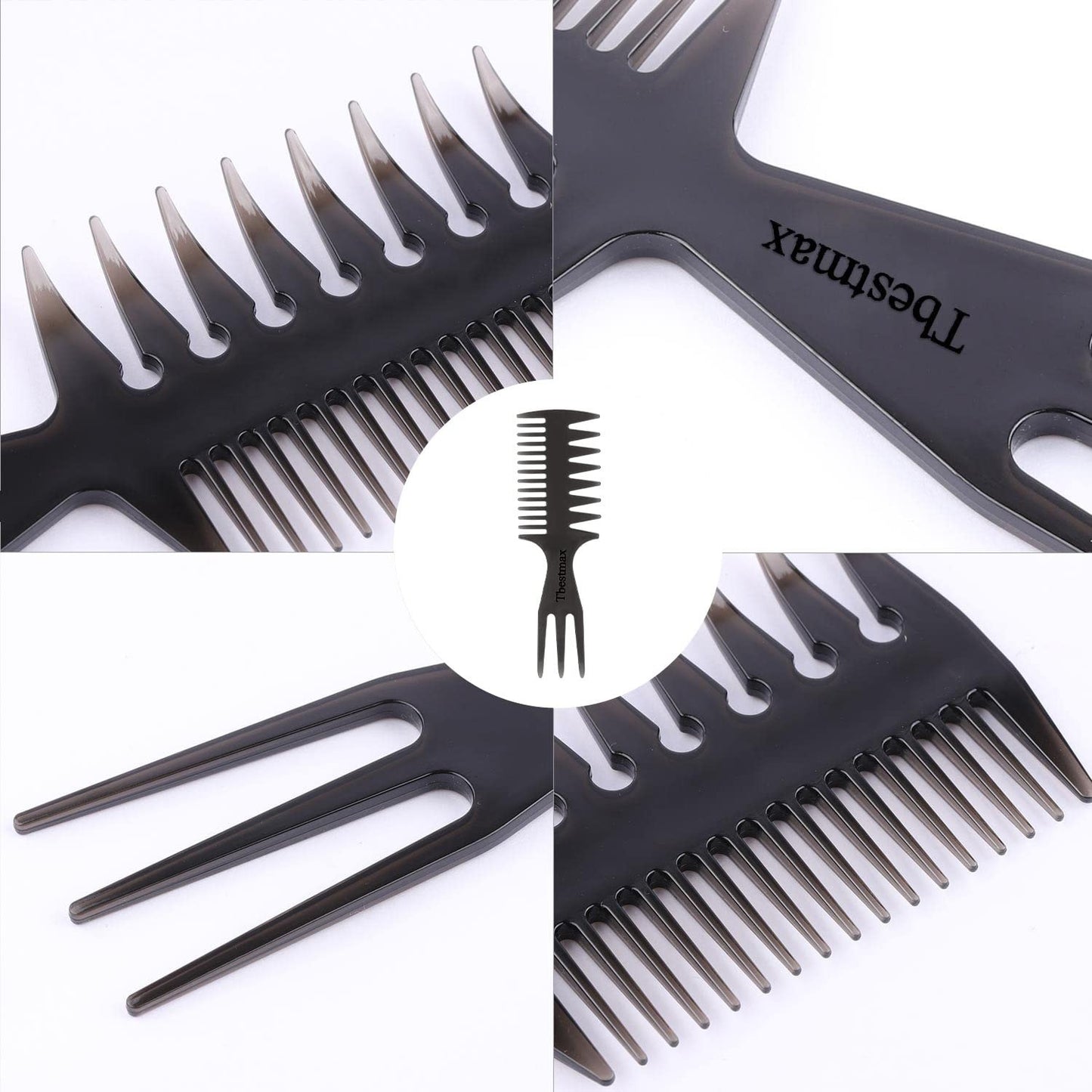 Hair Comb Styling Set Double-Side Tail Combs 2 Pieces - Black