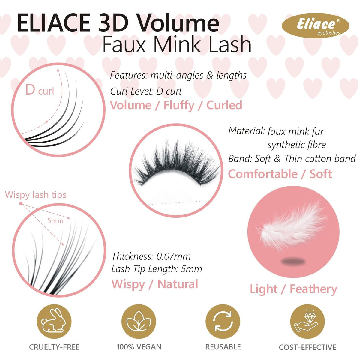 False Eyelashes 15 Pairs Cat Eye 3D Faux Mink Fluffy Natural-Look Lashes