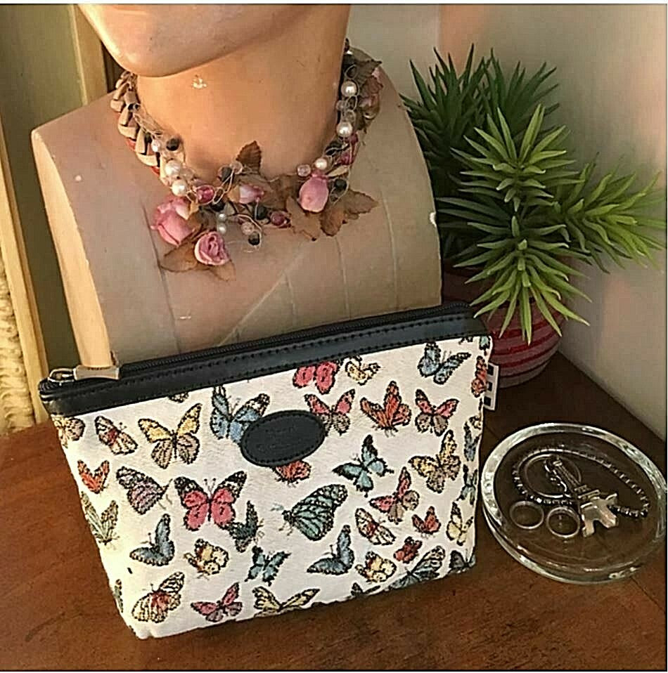 Butterfly Tapestry Zippered Pouched Cosmetic Bag – Made in France, Royal Tapisserie