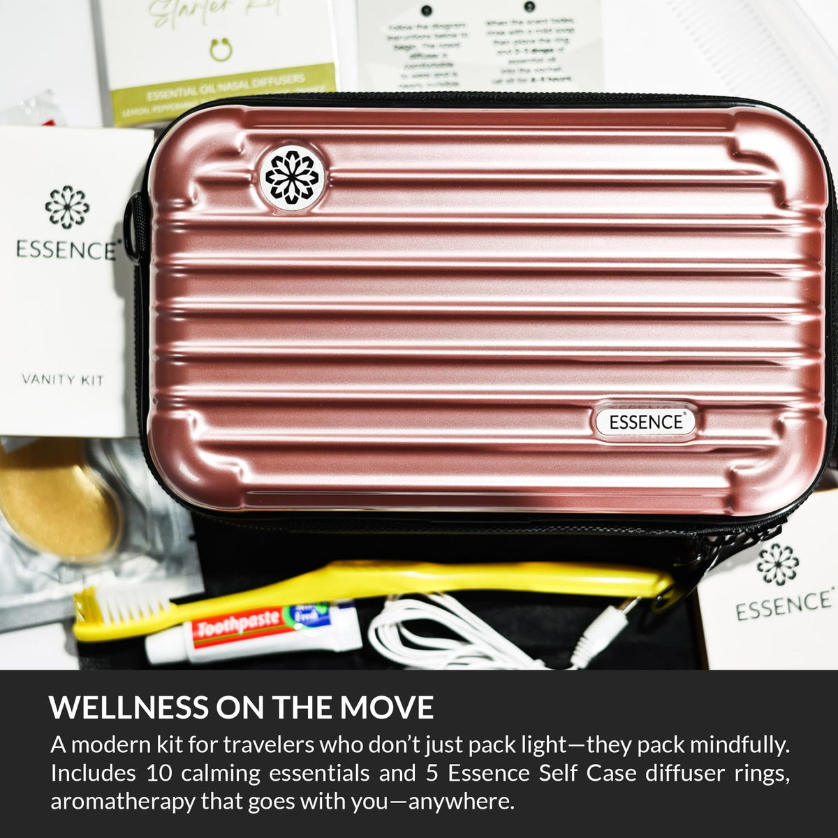 Travel Toiletry Kit with Aromatherapy Diffuser Rings & Sleep Mask