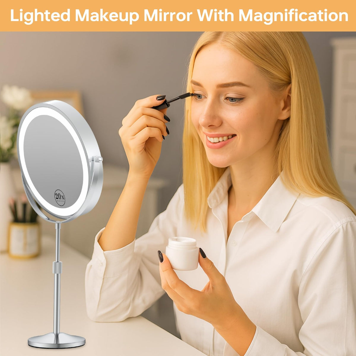 Adjustable LED Makeup Mirror with Lights and 1X/20X Magnification