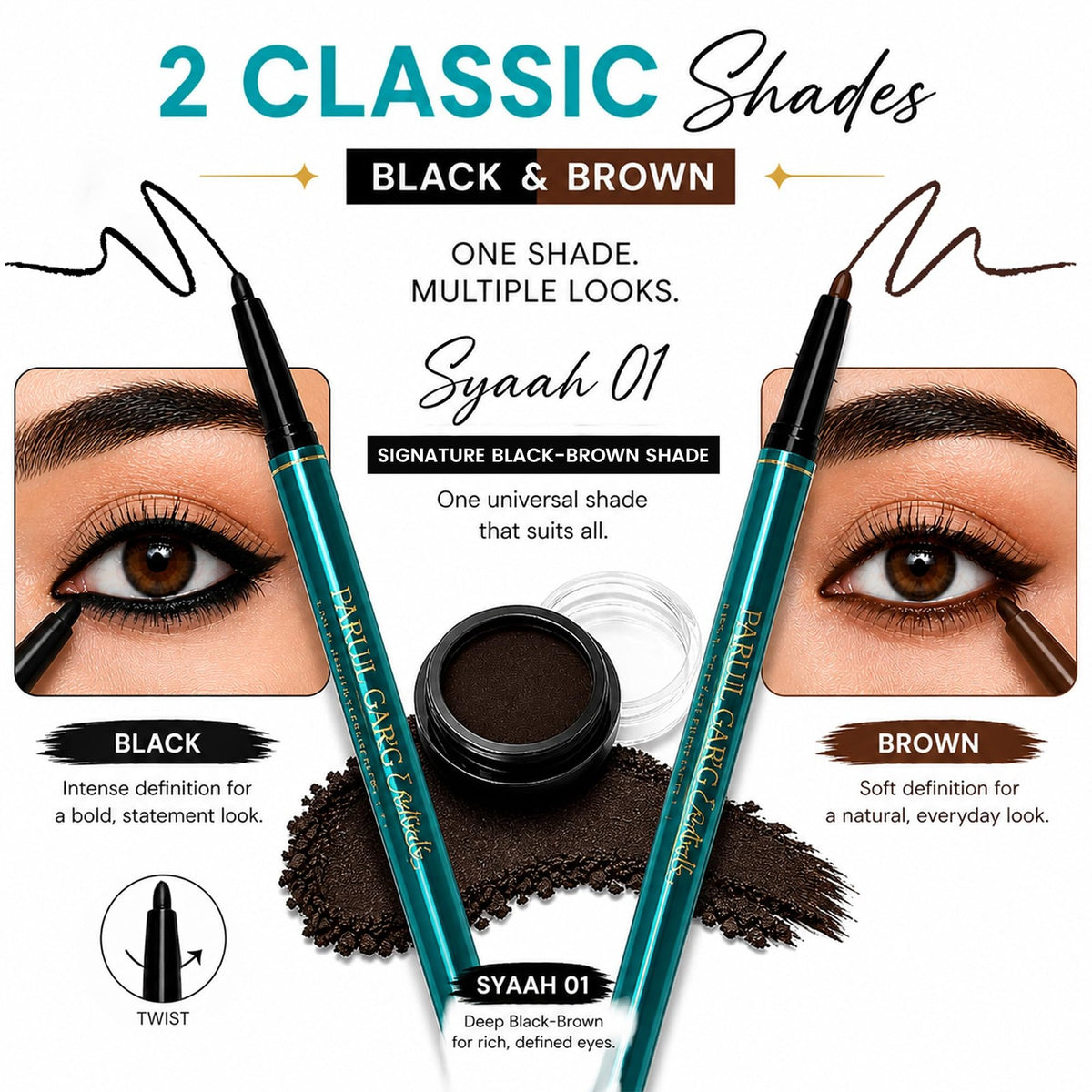 3-in-1 Kajal & Eyebrow Pack - Long-Lasting, Smudge-Proof, Vegan